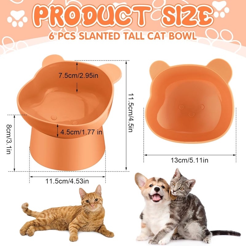Hsei 6 Pcs Raised Cat Food Bowls 15 Degrees Elevated Cat Bowls Anti Vomiting Tilted Raised Whisker Friendly Pet Dish Plastic Slanted Stand for Indoor Pet Food Water Feeder(Cute Color) - Image 2
